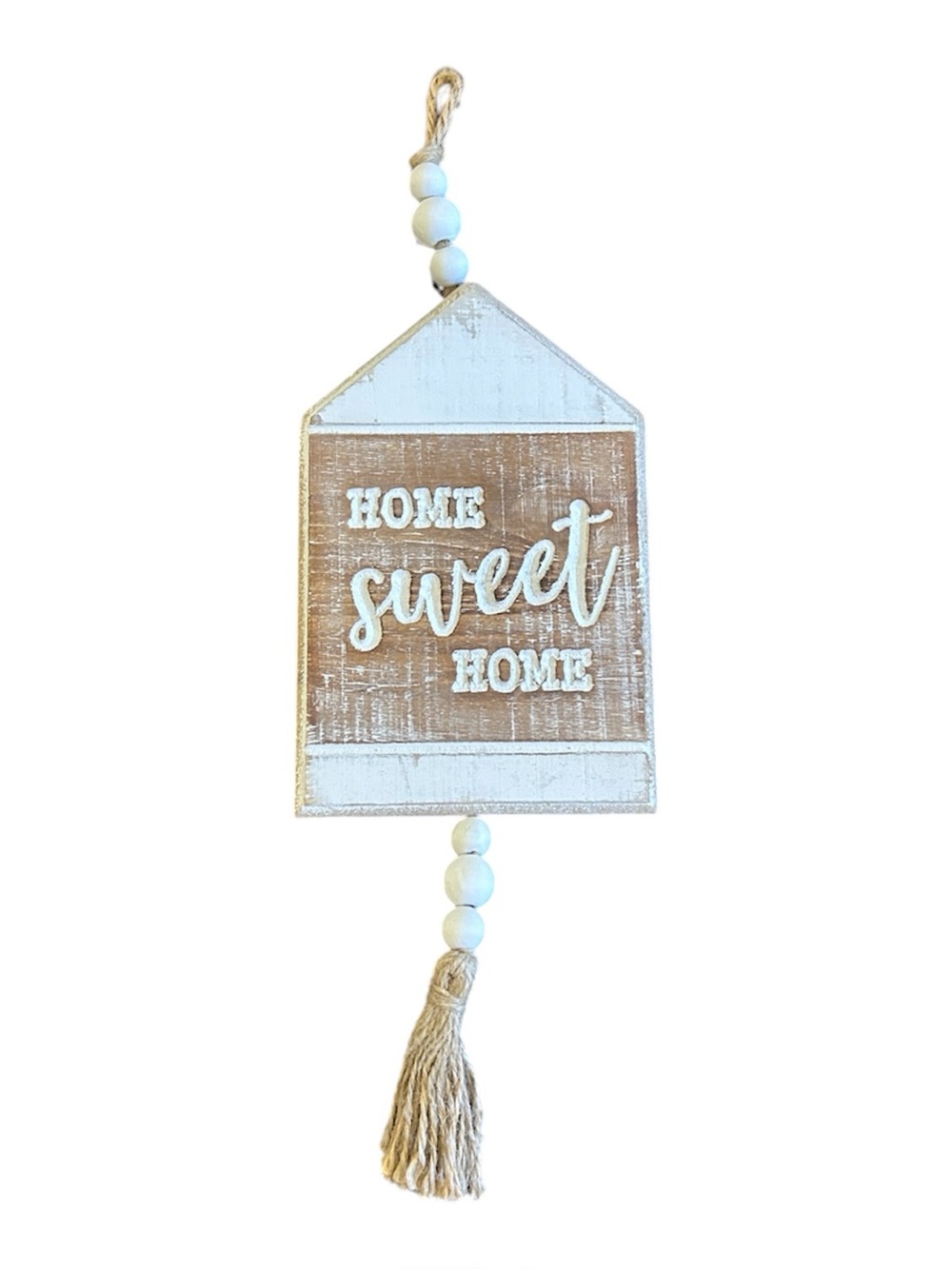 Home Sweet Home Rustic Wood Hanging Sign - White and Natural